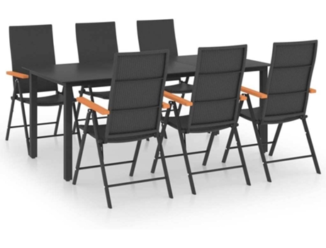 Conjunto 7 de comedor para jardín VIDAXL negro y marrón