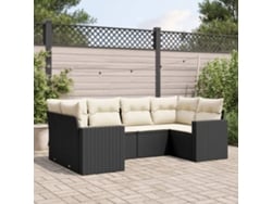 Conjunto de sofá de jardín de 6 piezas con cojines, mimbre sintético negro, DKD Home Decor