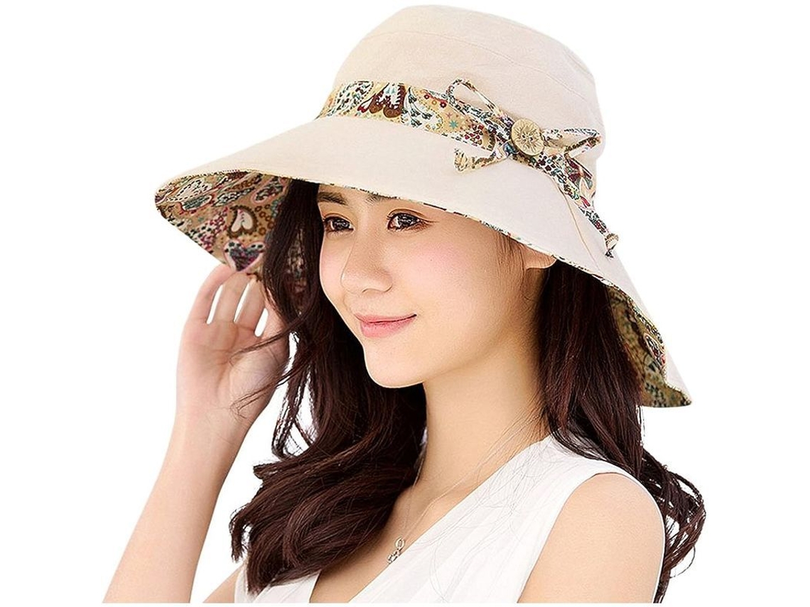 2026-sombrero De Sol Para Mujer Linjou Algodón Amplio Visor Upf 50+ Plegable Protector (beige)