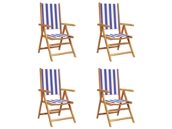 Maison Exclusive - Sillas Jardín Reclinables 4 Uds Madera Maciza Tela Azul Blanco