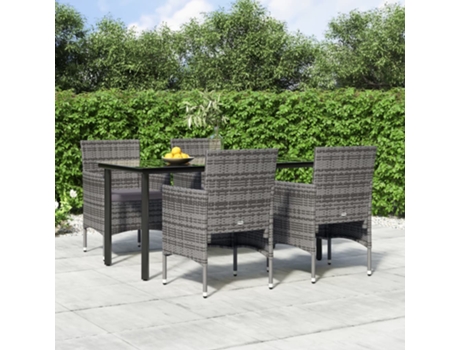 Conjunto 5 de comedor para jardín VIDAXL con cojines gris y negro