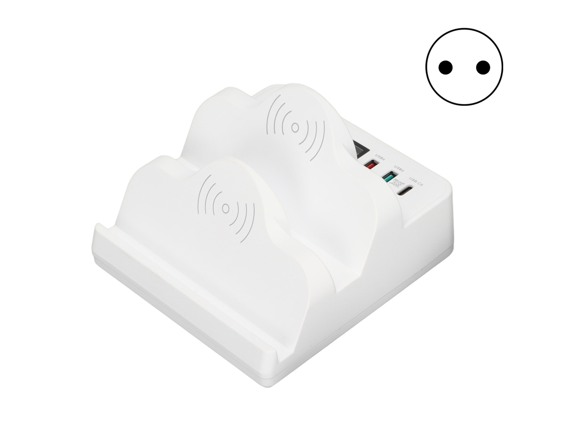 Base De Carga Inalámbrica Hub Usb 6 Puertos Qc 3.0 Usb C Con Pantalla Lcd Y Plug Eu Para Múltiples Dispositivos