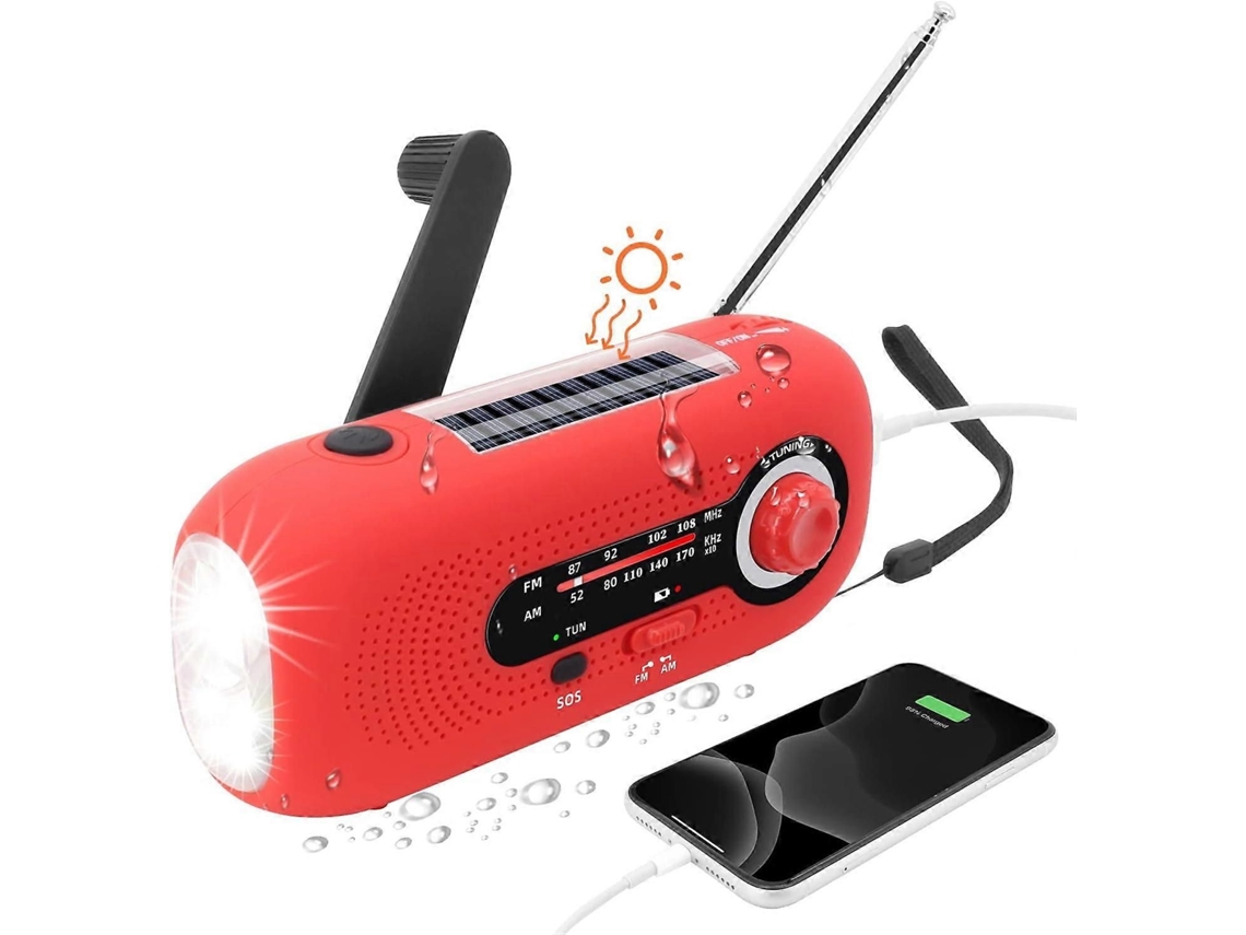 Radio de emergencia con energía solar, manivela, AM/FM, batería integrada de 2000 mAh, linterna LED GOKOCO.