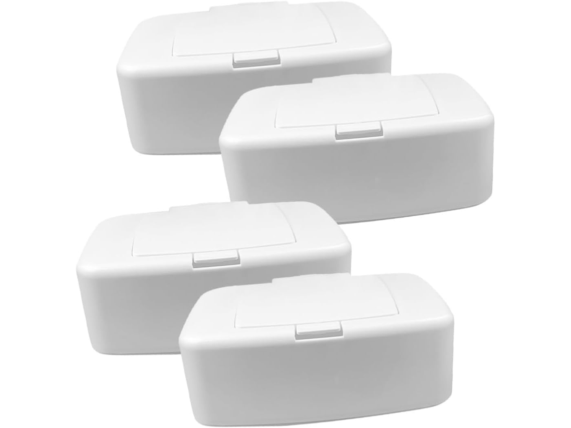 Juego de 4 dispensadores de toallitas húmedas de plástico blanco, almacenamiento sencillo y práctico - Gokoco