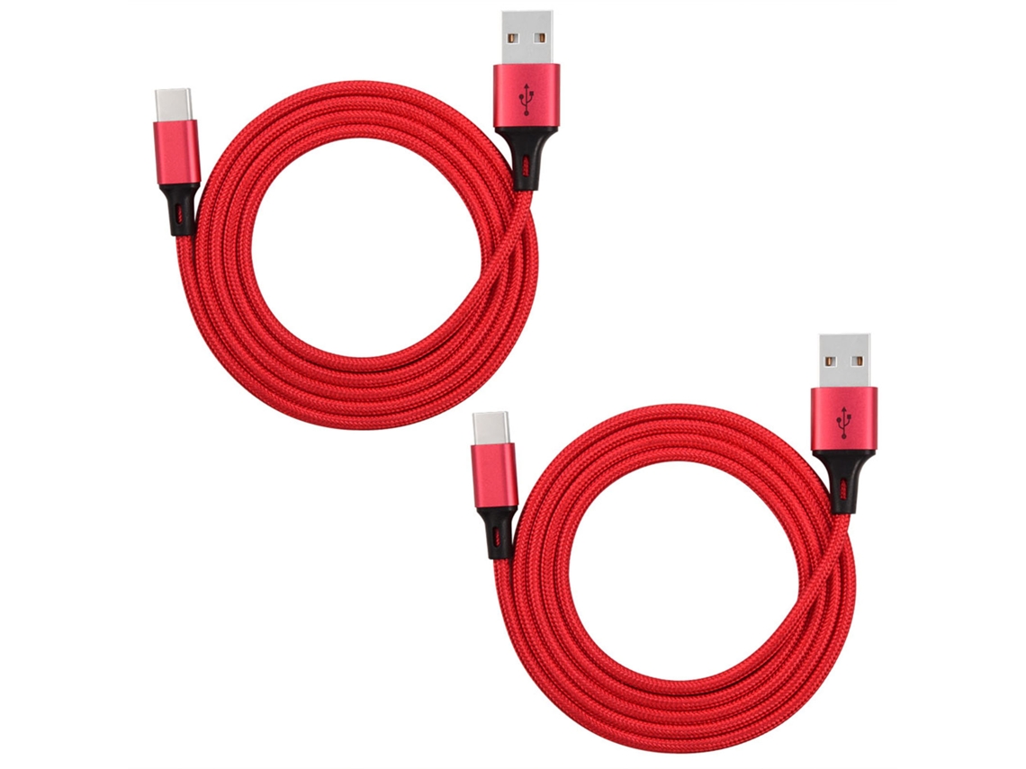 Cable De Carga Type-c Para Móvil Cable De Datos De Carga Rápida Trenzado De Nailon 1m (2 Unidades) Rojo