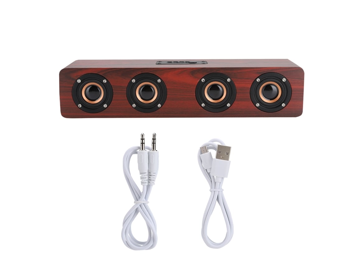 Caixa De Som Bluetooth Madeira 12w W8 Com Subwoofer Fm Cartão Tf Entrada Aux E Prompt De Voz Vermelho Vinho