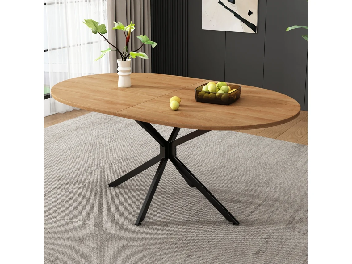 Mesa de comedor ovalada de 120 cm, con capacidad para 4-6 personas, acabado natural.