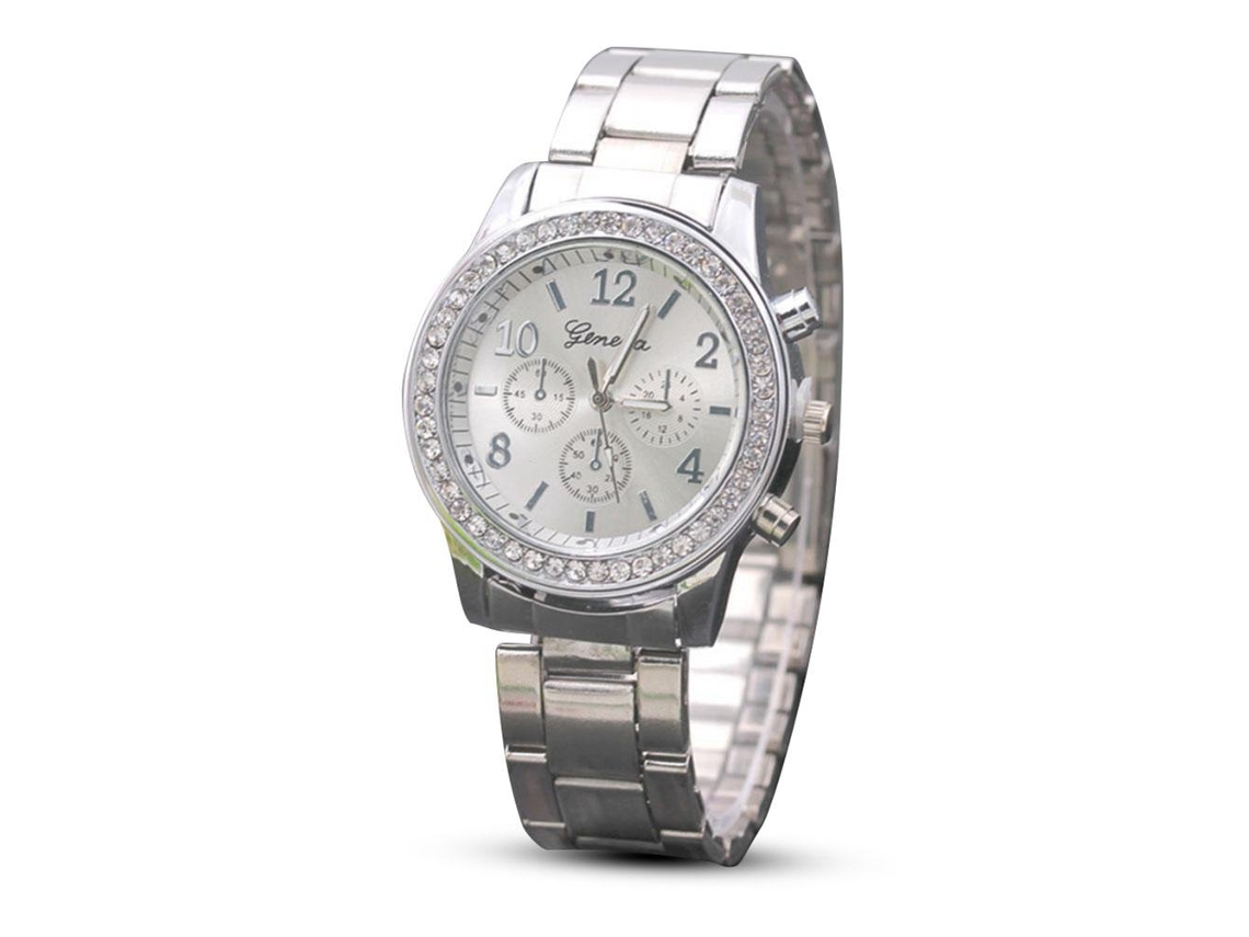 Reloj De Pulsera Analógico Redondo De Cuarzo Con Decoración De Cristal (plateado)