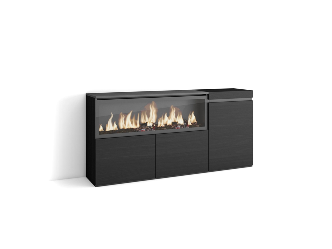 Aparadores para salón, 160, 3 Puertas, Chimenea eléctrica XXL, Negro SKRAUT HOME