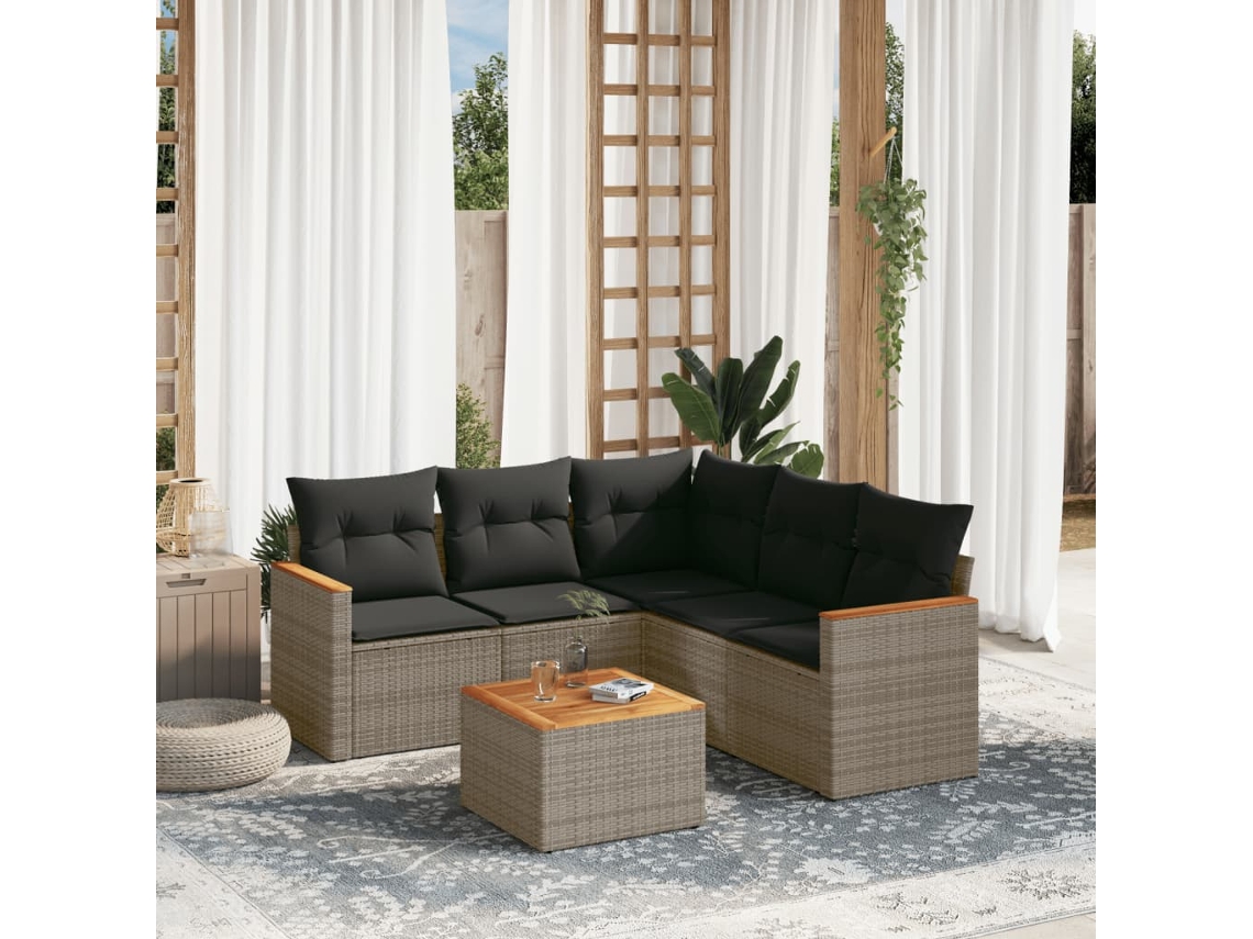 Conjunto de 6 sofás de jardín con cojines en mimbre gris DKD Home Decor