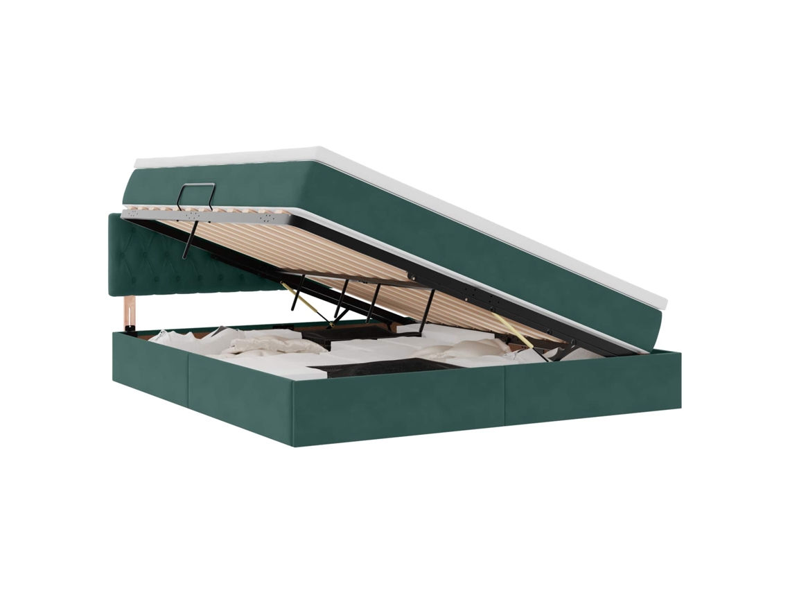 Maison Exclusive - Cama Con Almacenamiento Y Led Con Led Verde Oscuro 180 X 200 Cm