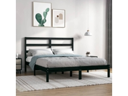 Estructura De Cama De Madera Maciza De Pino Negra 140x190 Cm