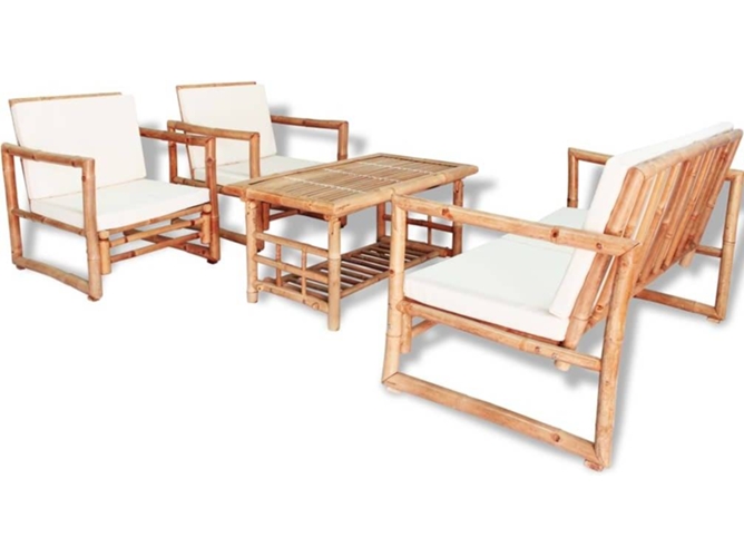 Conjunto 4 de muebles de jardín VIDAXL y cojines bambú