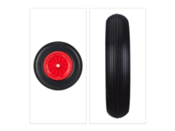 Relaxdays Rueda Carretilla 4.80/4.00-8, Goma Con Llanta Plástico, Neumático Repuesto Antipinchazos, 100 Kg, Negro/rojo