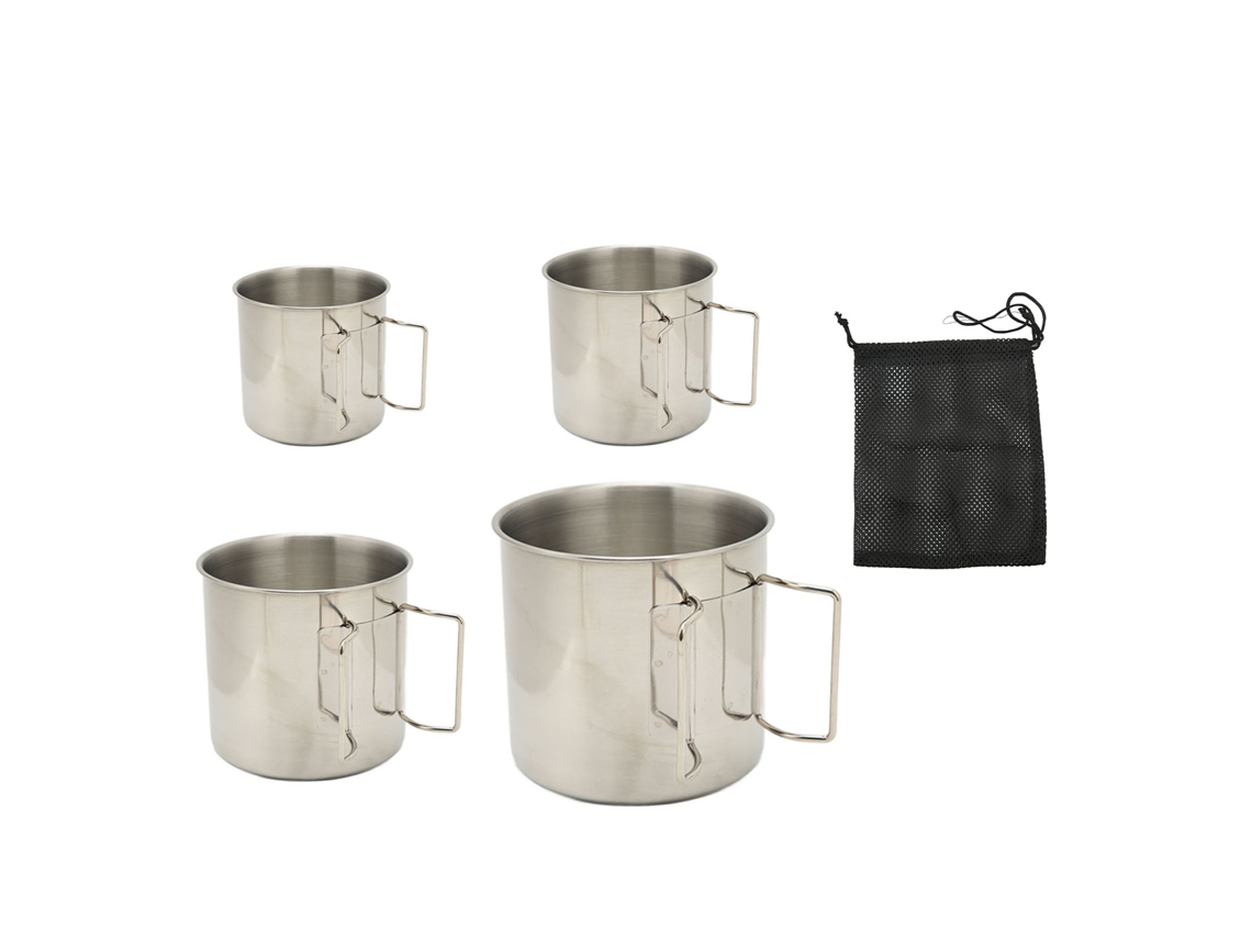 4 Vasos De Acero Inoxidable Para Camping Con Asa Plegable, Apilables Para Camping, Senderismo Y Actividades Al Aire Libre.