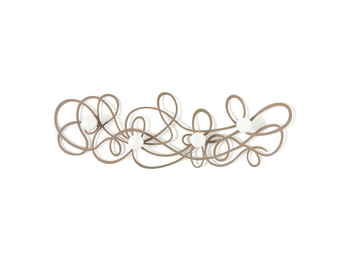 Perchero de pared de hierro Doodle beige de 77 x 25 cm con asas, diseño moderno con líneas entrelazadas, para montaje en pared, fabricado en Italia por Arti Mestieri