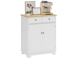 Buffet De Almacenamiento Con Armarios 2 Cajones Y Estante Ajustable Para Salón Cocina Dormitorio Blanco Y Madera Natural