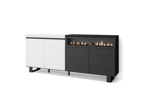 Aparadores para salón 200x87x35cm 4 Puertas Chimenea eléctrica Diseño industrial Blanco y negro