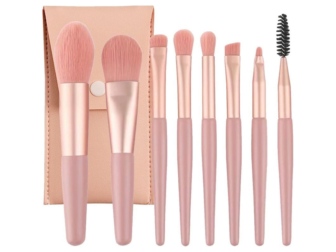 Brochas De Maquillaje Linjou, 8 Piezas Profesionales Con Estuche De Piel Sintética Rosa
