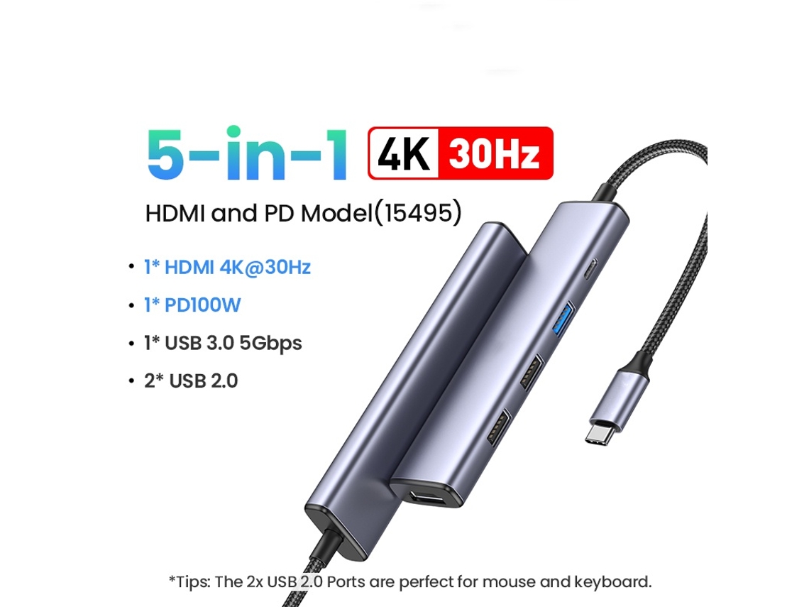 Estación de acoplamiento con concentrador USB C Yizhood 5 en 1, concentrador USB HDMI 4K de 100 W para MacBook Pro/Air, iPad Pro, Imac, iPhone 15 Pro/Pro Max, XPS gris