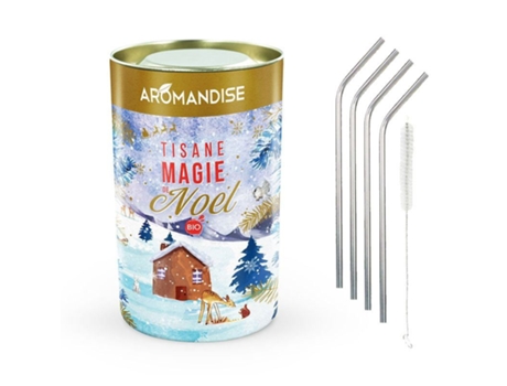 Té orgánico Magia de la Navidad + 4 pajitas de acero inoxidable