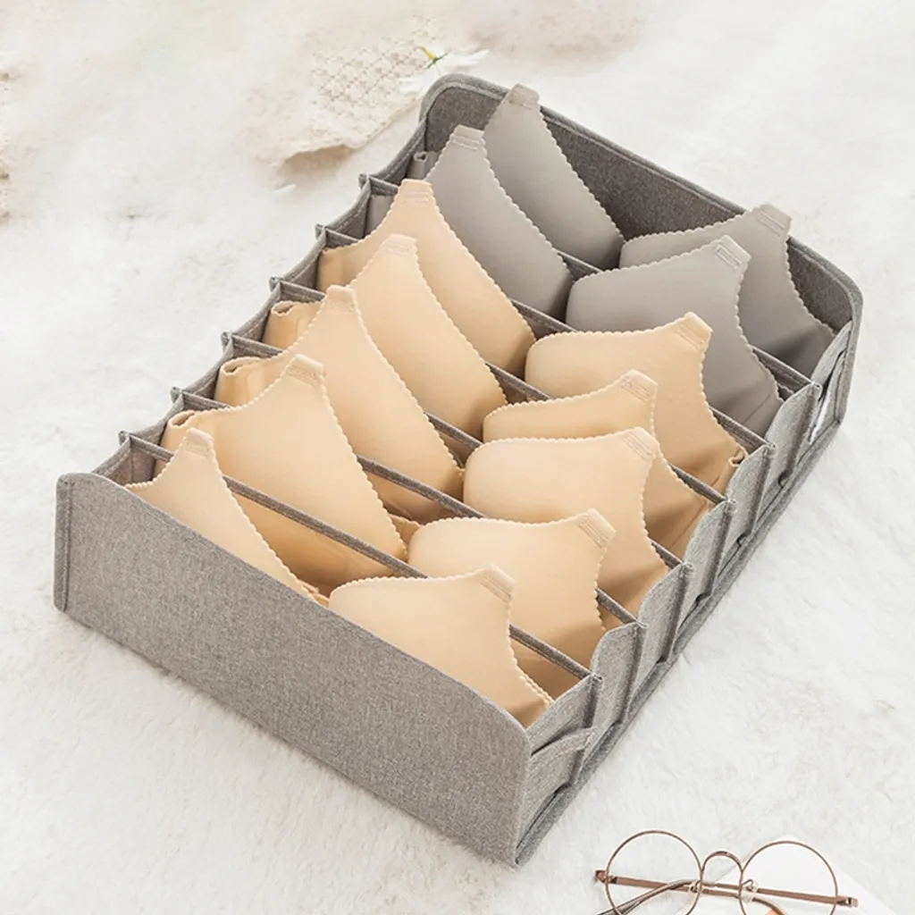 Organizador de ropa interior con 7 compartimentos, lavable y plegable, 35 x 30,5 x 14,5 cm (gris)