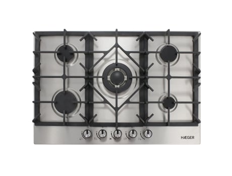 Placa de Gas HAEGER 70cm, 5 boquillas, 1 wok, Inox