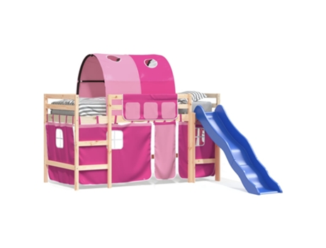 Cama alta para niños VIDAXL con túnel madera pino rosa (80x200cm)