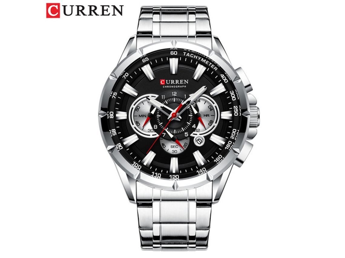 Reloj Multifuncional Luminoso De Seis Manecillas Con Correa De Acero Inoxidable Y Correa De Acero Inoxidable (plateado Y Negro) Para Hombre.