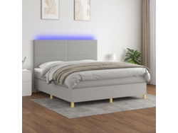 Cama Box Spring Colchón Y Luces Led Tela Gris Claro 160x200 Cm