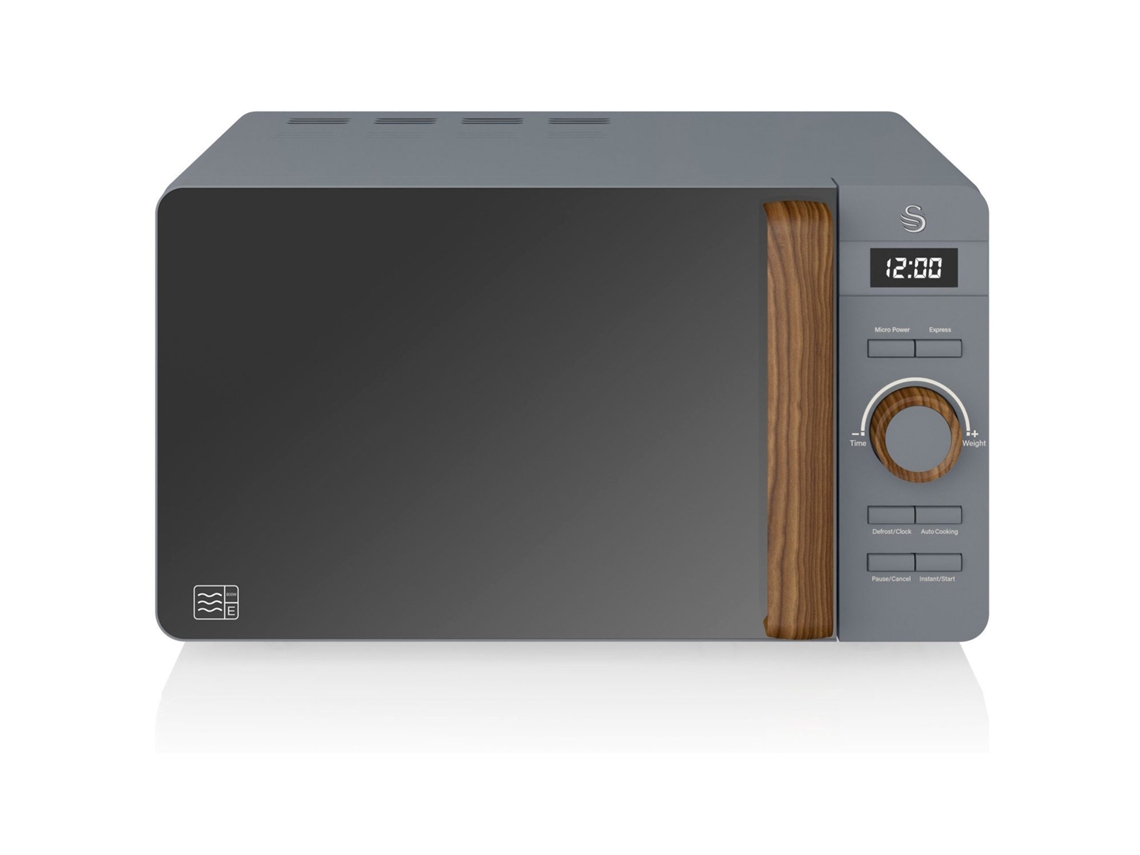 Nordic Microondas Digital, 20l, 6 Niveles, Temporizador, Tirador Efecto Madera, Diseño Swan Sm22036gryneun Gris