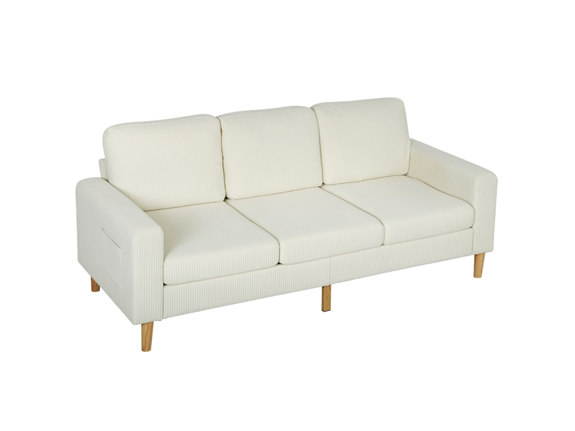 Sofá de 3 plazas en terciopelo de pana con cojines y asiento acolchado - Beige