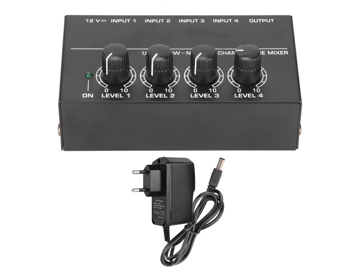 Misturador Mali de linha estéreo 4 canais compacto, baixo ruído, volume ajustável, para clubes e bares, 100-240V, plugue EU