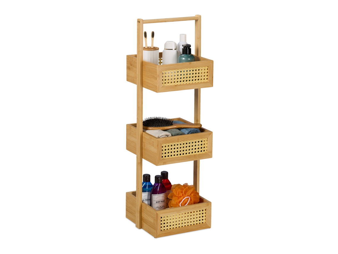 Relaxdays Prateleira De Banho, 3 Prateleiras Em Rattan, 83 X 27 X 26 Cm, Prateleira Para Banheiro E Cozinha, Bambu, Mdf