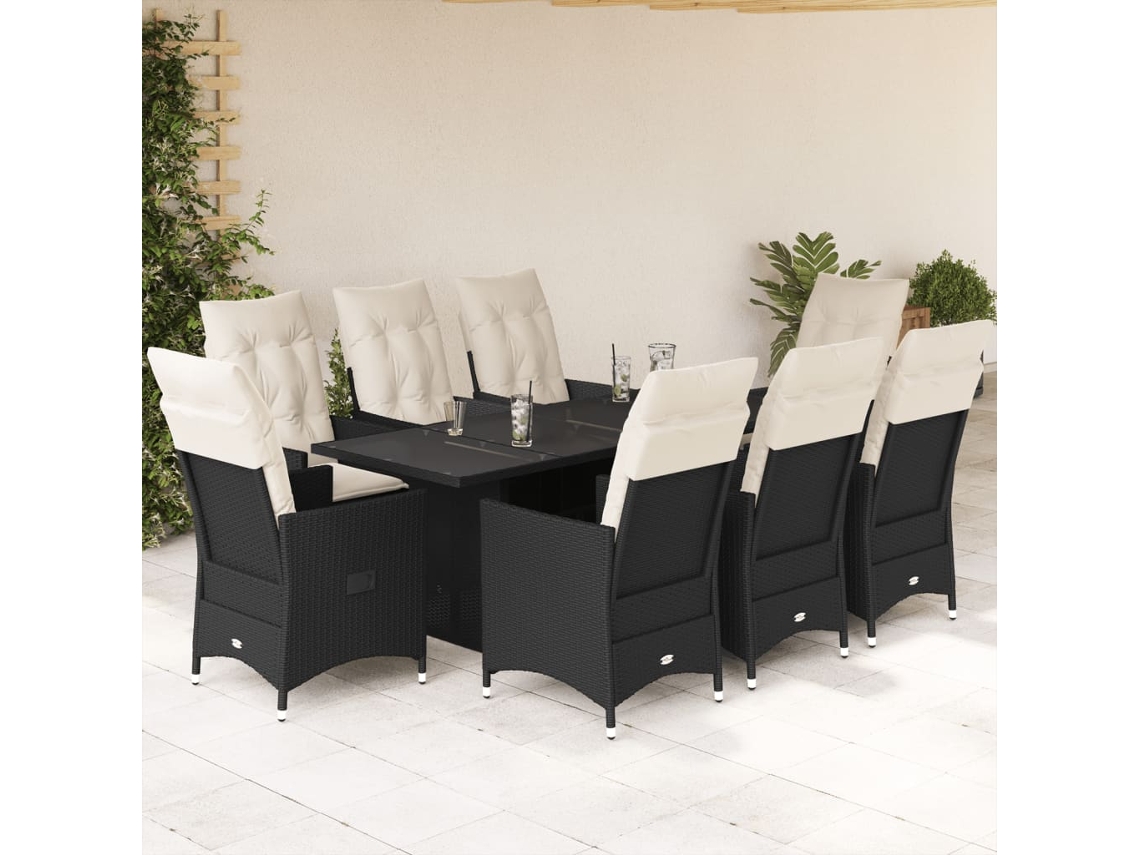 Juego de comedor de jardín de 9 piezas con cojines de mimbre negros de DKD Home Decor
