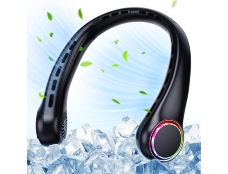 Ventilador de Cuello con Enfriamiento de 360° y Luz LED Ultra Silencioso, Ventilador de Viaje Esencial para el Verano en Viajes CHRONUS
