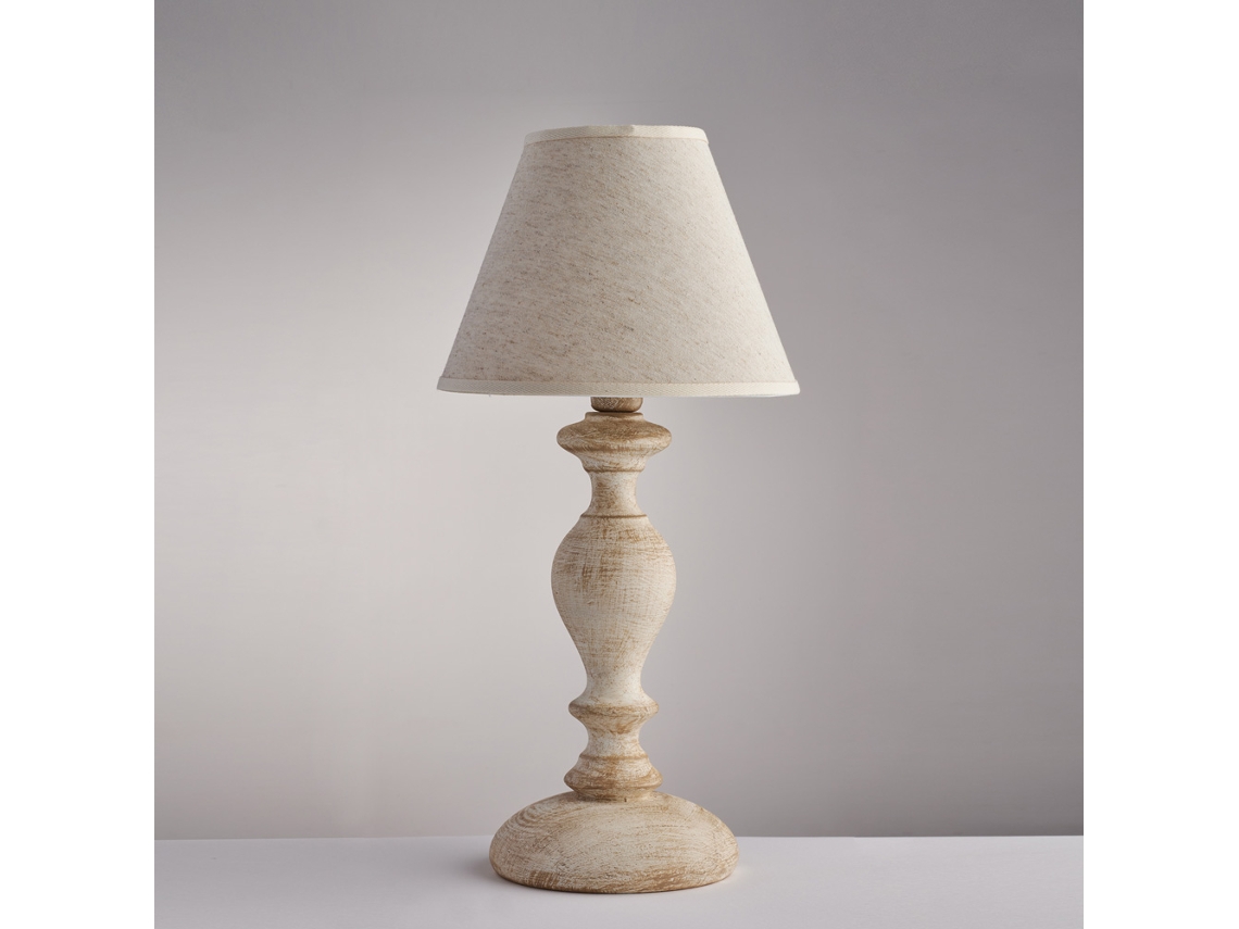 Cascina - Lámpara De Mesa De Madera Blanca Y Gris Tórtola 1 Luz Dm.20 H.39 - Ø20 - Bl265-lt-bt