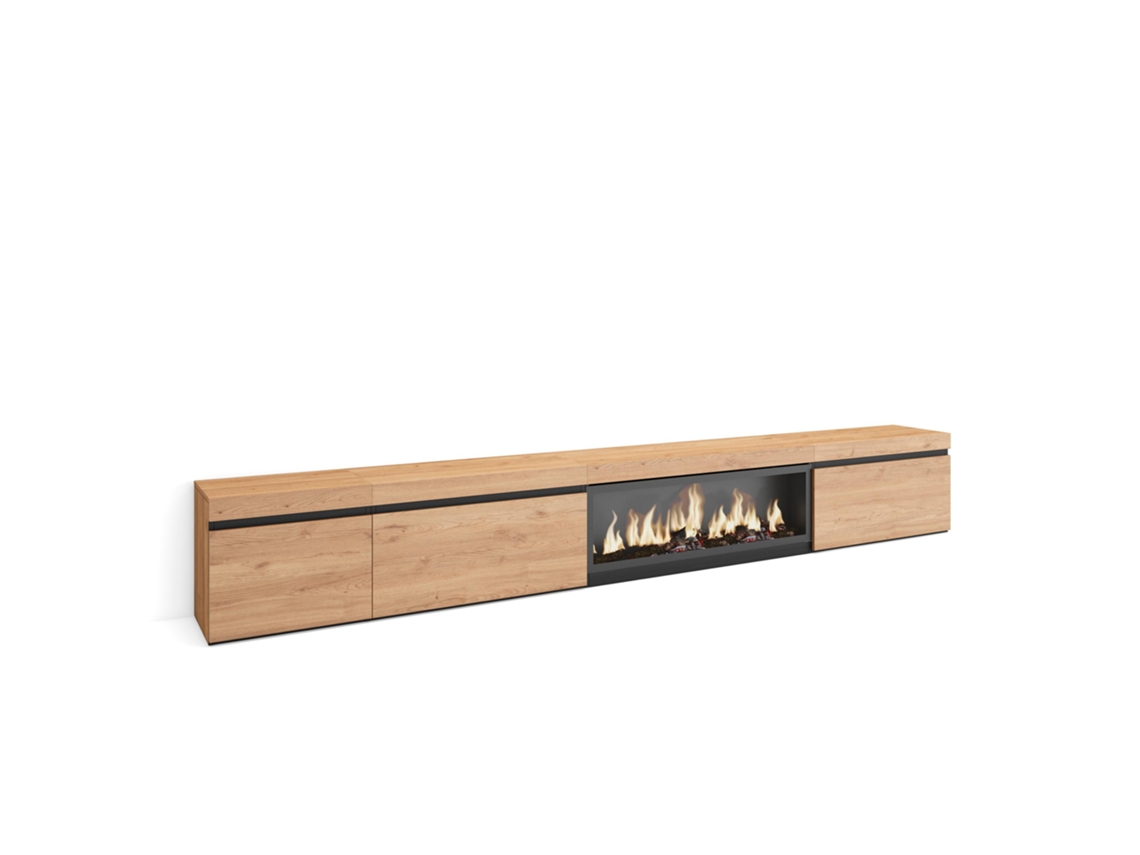 Mueble TV, Televisión, 317x35x45 cm, Chimenea eléctrica XXL, Roble SKRAUT HOME