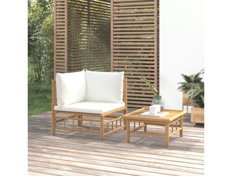 MAISON EXCLUSIVE Set de muebles de jardín 2 piezas bambú y cojines blanco crema