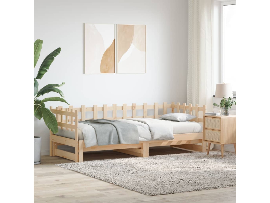 Sofá Cama Extraíble Madera Maciza De Pino 2x(80x200) Cm
