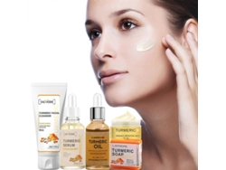 Kit De Cuidado Facial Con Cúrcuma: Extracto, Esencia, Jabón, Limpiador Y Crema Facial 60 Ml