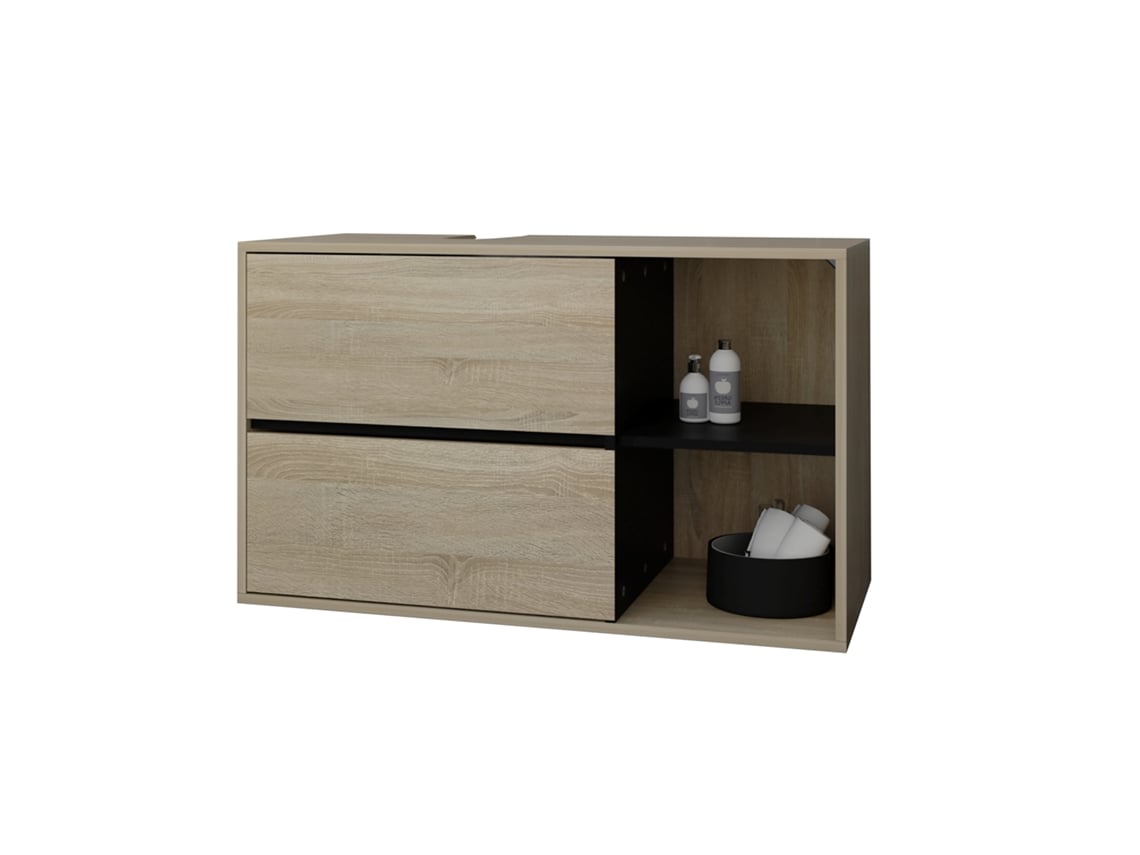 Armario para baño mueble de superficie cómoda 2 cajones marrón MDF 100x60x45,5cm ML-DESIGN