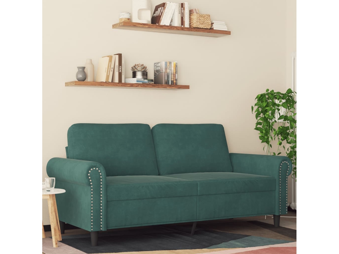 Sofá De 2 Plazas De Terciopelo Verde Oscuro 140 Cm