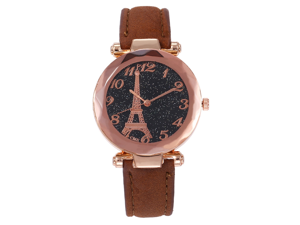 Reloj De Pulsera Analógico De Cuarzo Cmk64 Con Esfera Redonda Y Diseño De La Torre Eiffel (color Café).