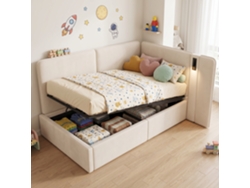 Sofá Cama Chaise Longue De 90x200 Con Puerto Usb Para Lectura, Terciopelo Beige.