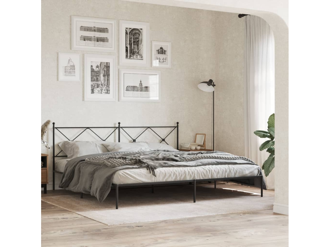 Estructura Cama Sin Colchón Con Cabecero Metal Negro 200x200 Cm
