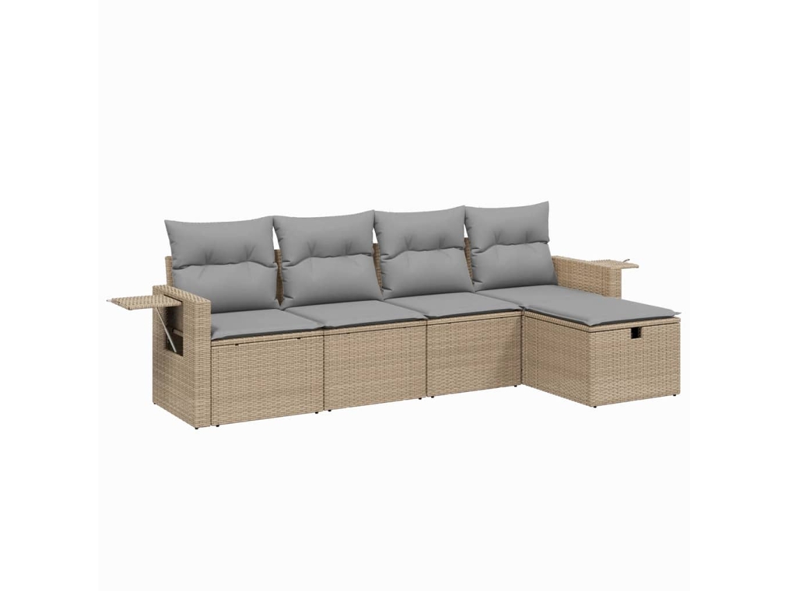 Conjunto 5 de sofás jardín con cojines beige mezcla VIDAXL ratán PE