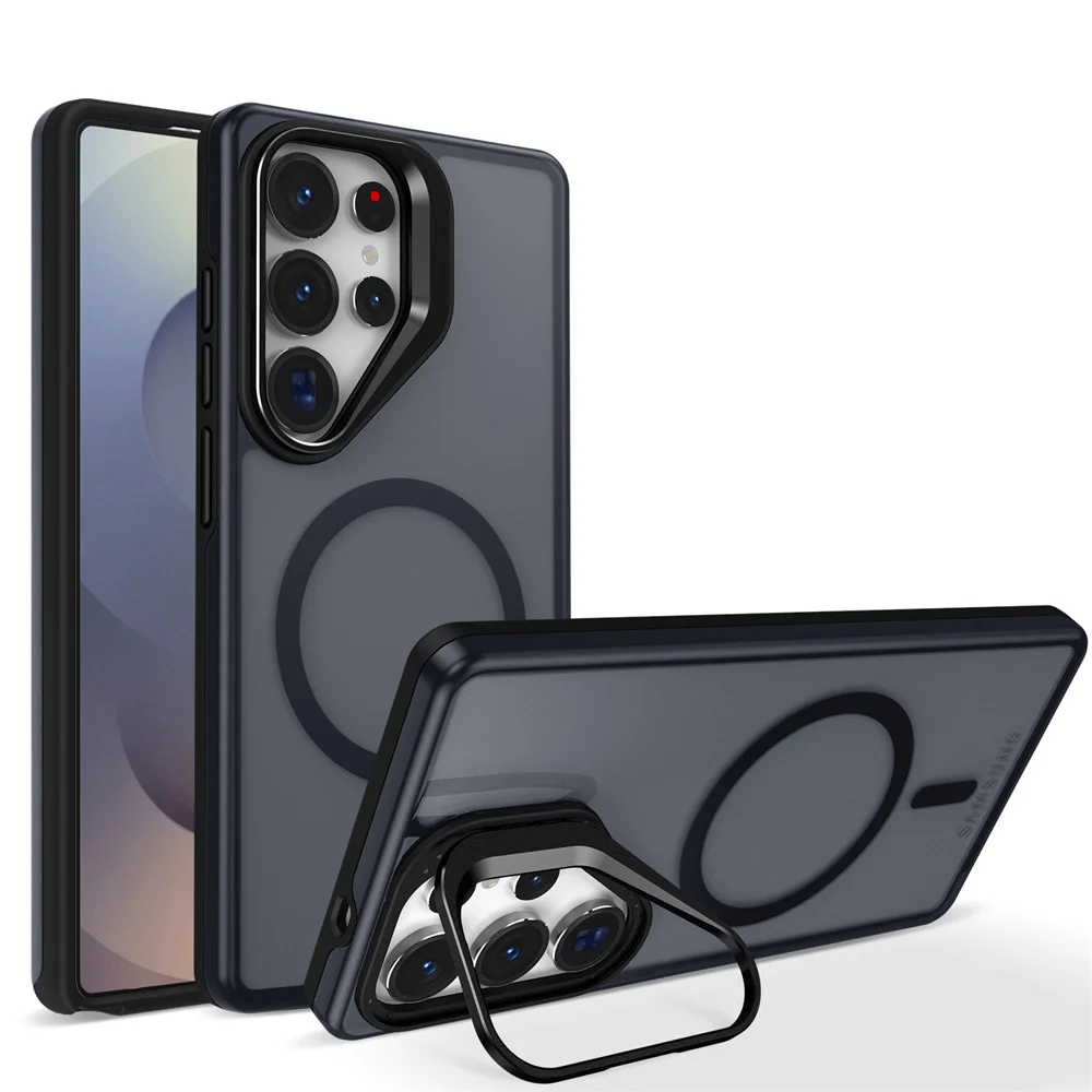 (galaxy S23, Negro) Funda Protectora Magsafe Para Samsung Con Soporte De Lente Metálico Y Cierre Magnético.