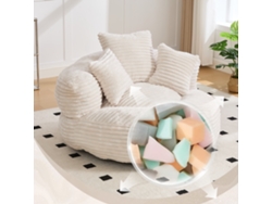 Sillón Puff 1 Plaza - Asiento Cómodo Con Respaldo Alto Y 3 Cojines - Beige