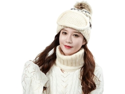 Conjunto de gorro y bufanda de invierno para mujer 2026 con forro de felpa cálido y suave.